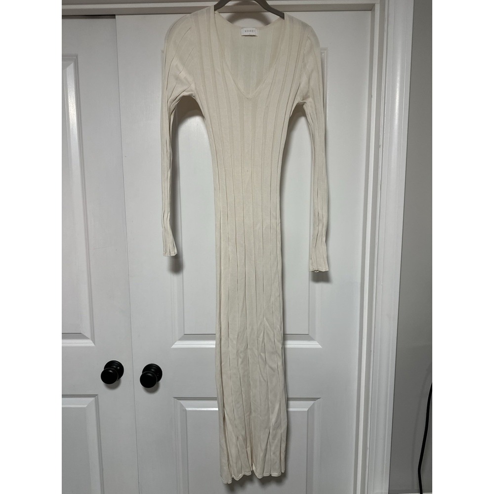Meshki, Women's Ivory Long Sleeve Sweater Dress, Ribbed Knit, Size Small‎